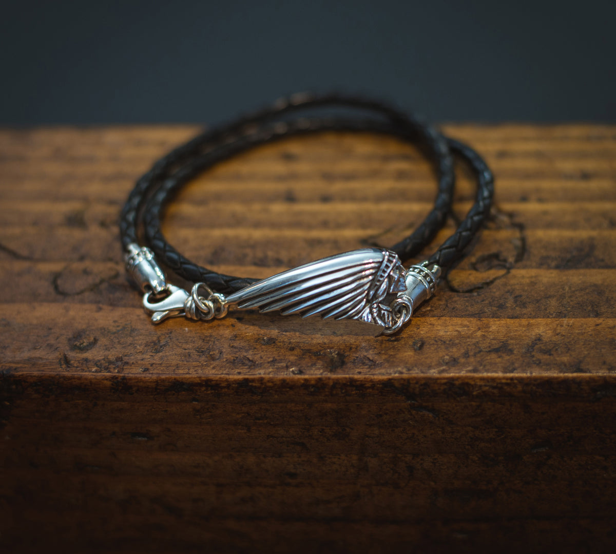 Leather Stack Bracelet with Motorcycle Charm