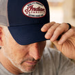 Load image into Gallery viewer, Men's Script Patch Trucker Hat, Blue