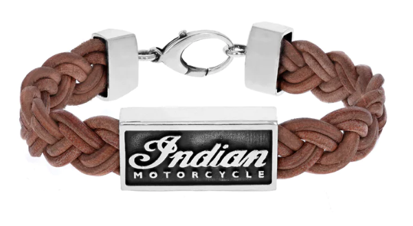 Braided Leather Bracelet with Silver Indian Script Logo