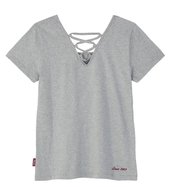 Women's Distressed Headdress Tie Back Marl T-Shirt, Gray