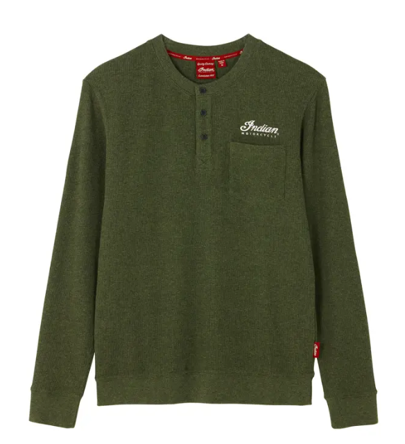 Men's Waffle Henley Pocket Longsleeve T-Shirt, Green