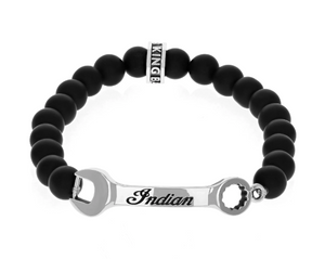 Indian Motorcycle 8mm Onyx Bead Bracelet w/ Large Wrench