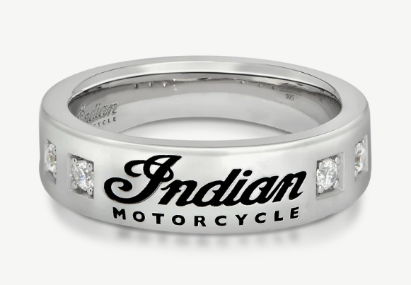 Indian Motorcycle Script Band Ring with Stones