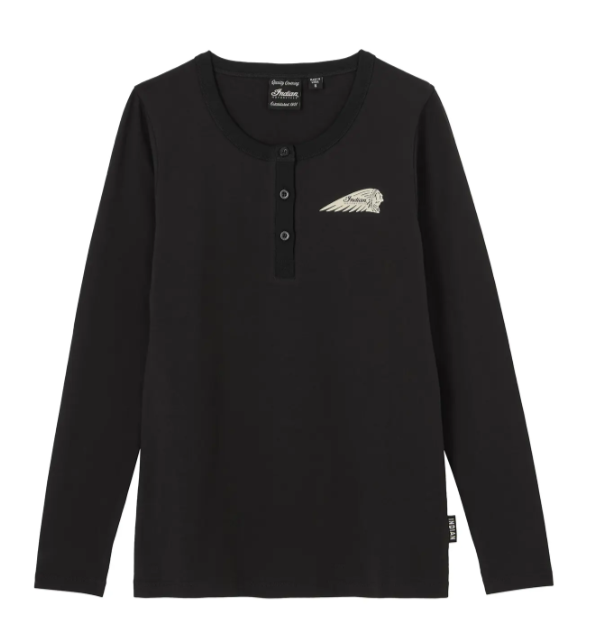 Women's Circle Block Logo Henley Long Sleeve T-Shirt, Black