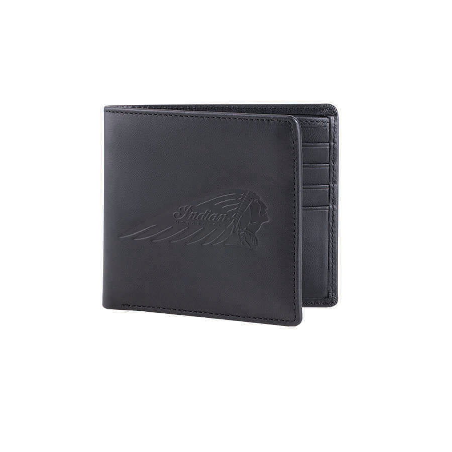 Leather Bi-Fold Wallet with Embossed Logo, Black